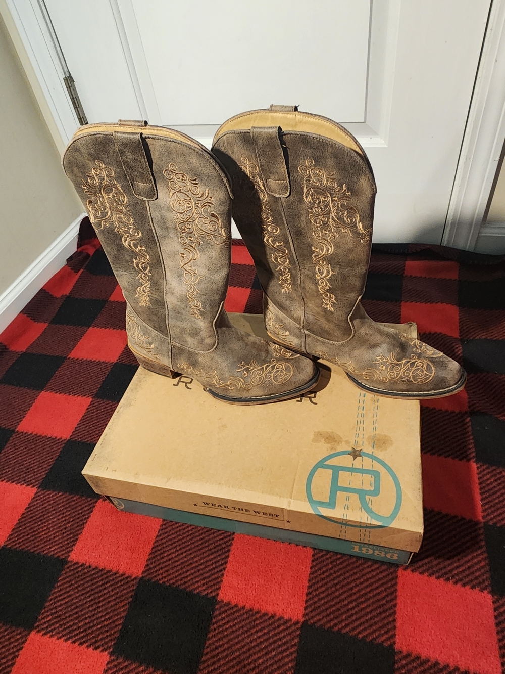 Roper Riley Scroll Brown 12 Inch Western Boots Womens Size 9
